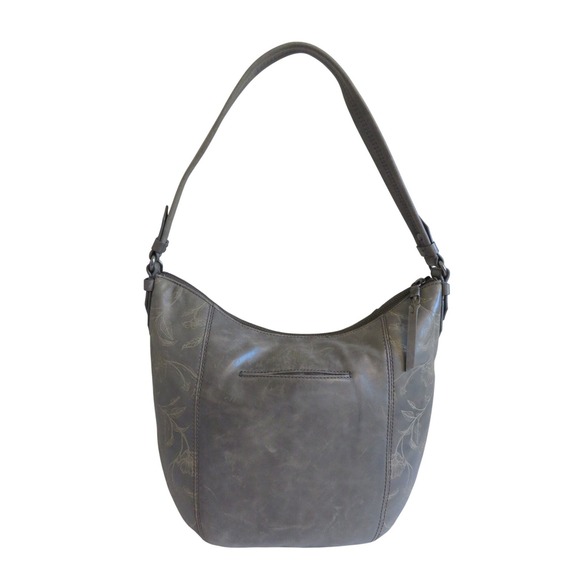 The Sak Gray Leather Handbag Floral Embossed Hobo Shoulder Bag - Picture 3 of 9